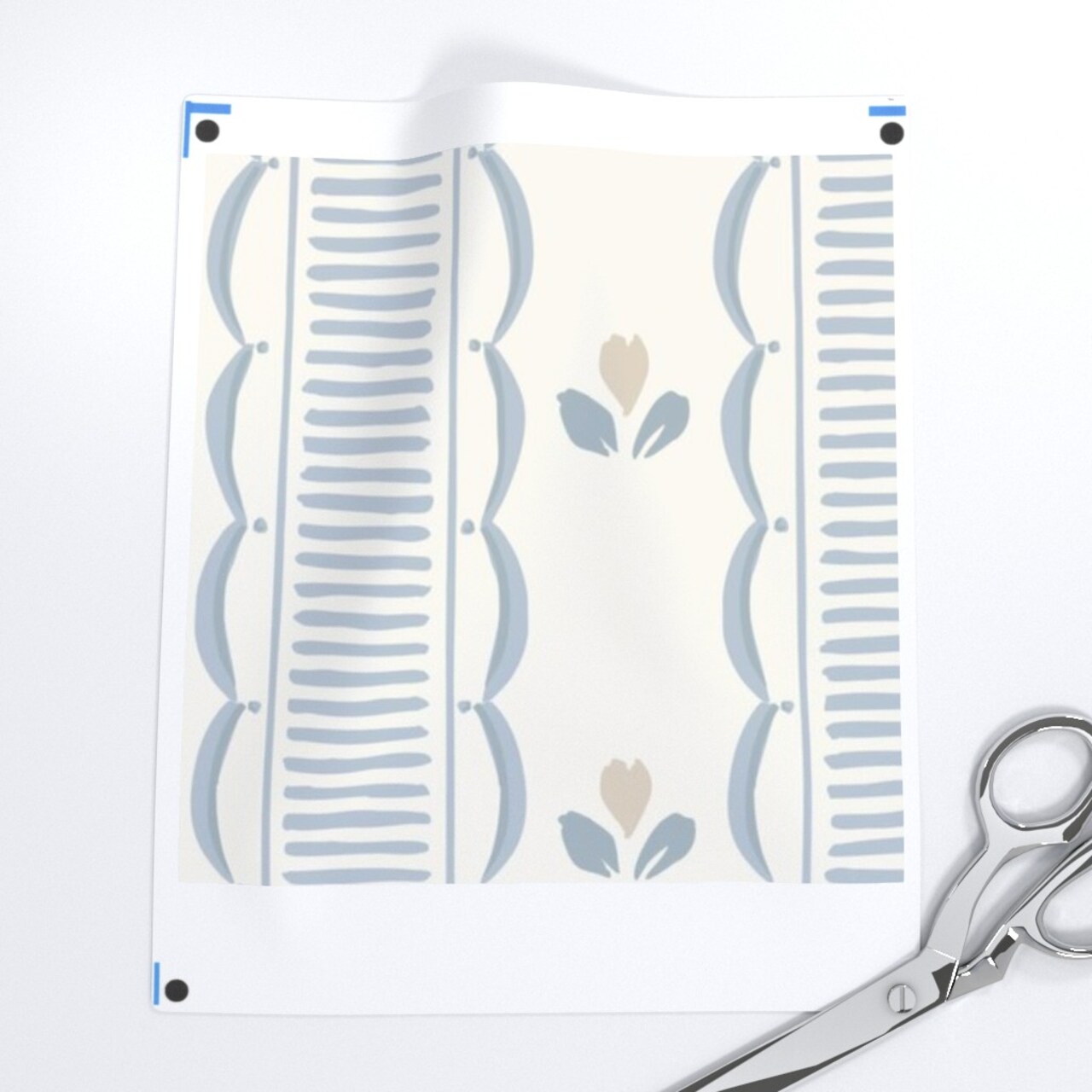 Cottagecore Floral Farmhouse Stripe Scallop Country Rustic Grandmillennial Cottage Vintage Floral Feminine Girly Blue Lines Tulip Spring Custom Printed Fabric by Spoonflower Various Fabrics by the Yard or Fat Quarter